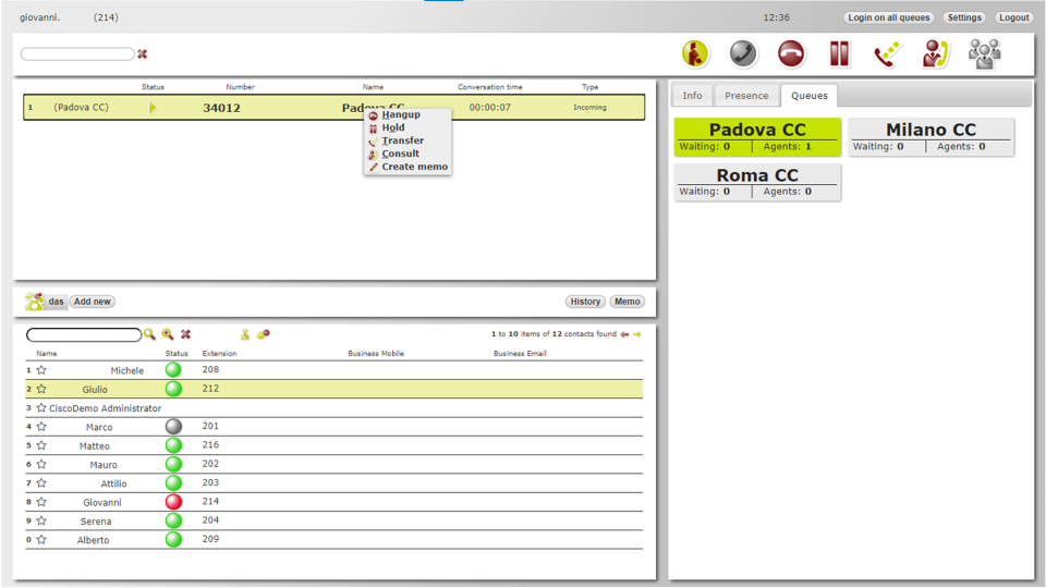 screenshot of Mida Attendant Console Pro